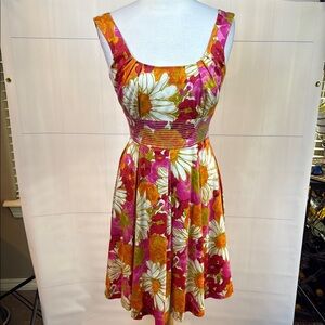Willow Glenn Orange and Pink Floral Sundress, Medium